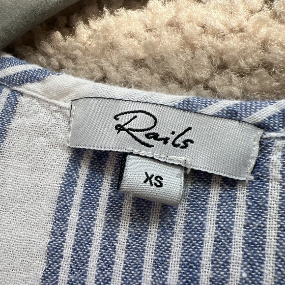 Rails Dress Womens S Blue Striped Ashlyn Midi Linen Blend Smocked Ruffle Pockets - Picture 3 of 10